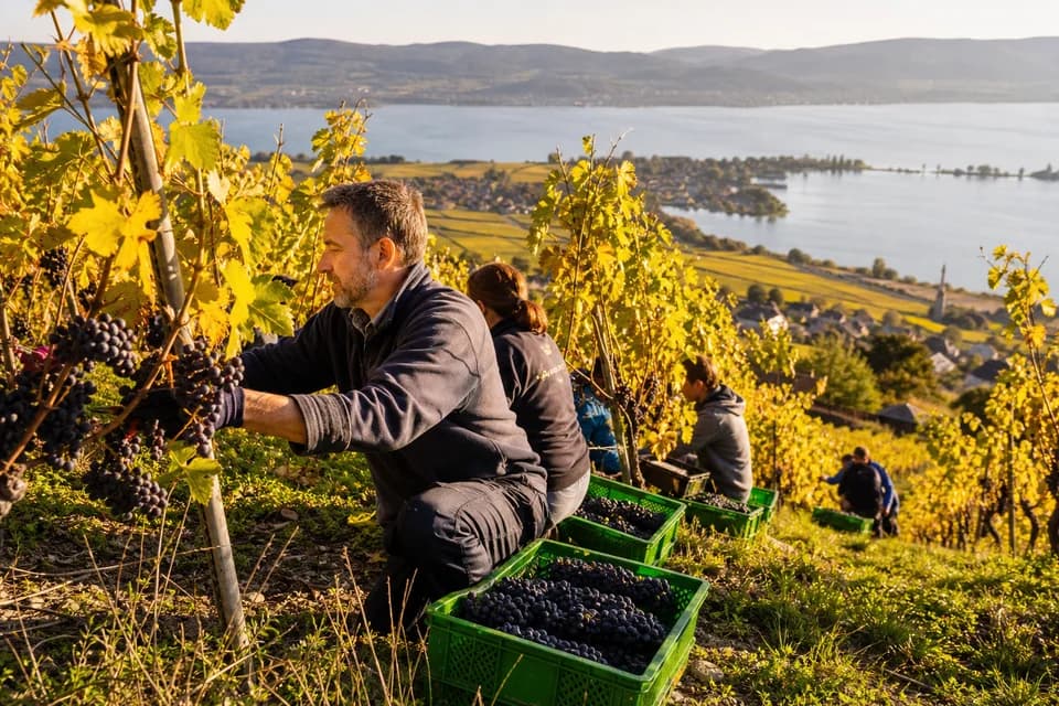 Vendanges d’automne dans le vignoble neuchâtelois pour le bilan du millésime 2025